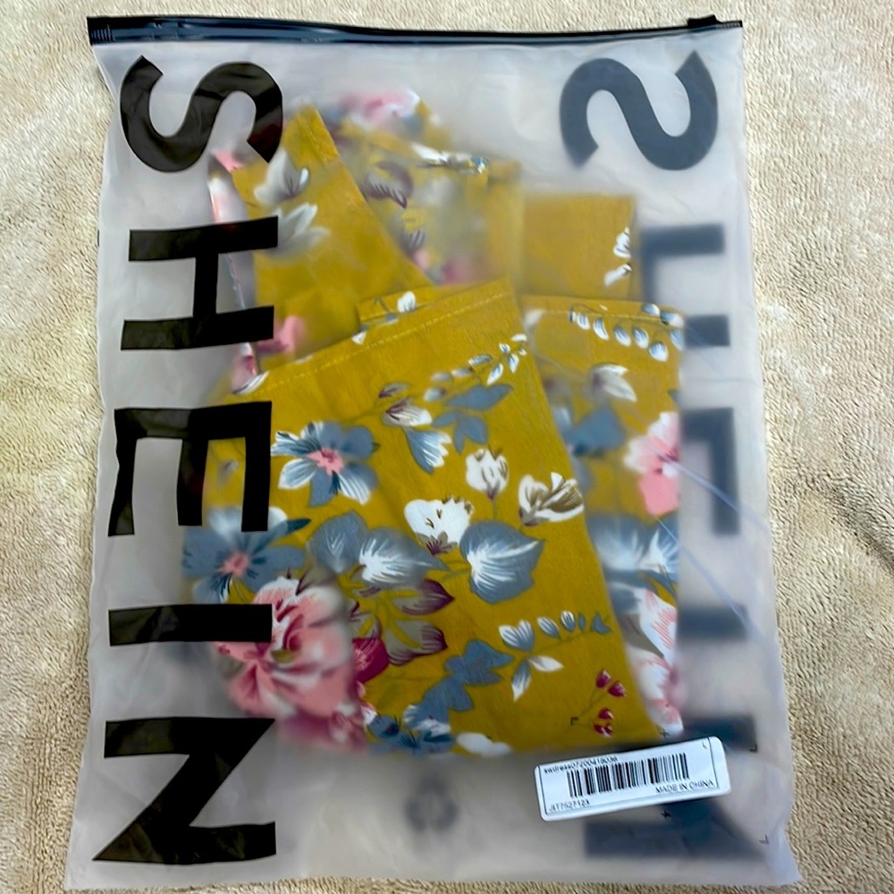 Shein, swing dress, sleeveless,gold w/ roses,